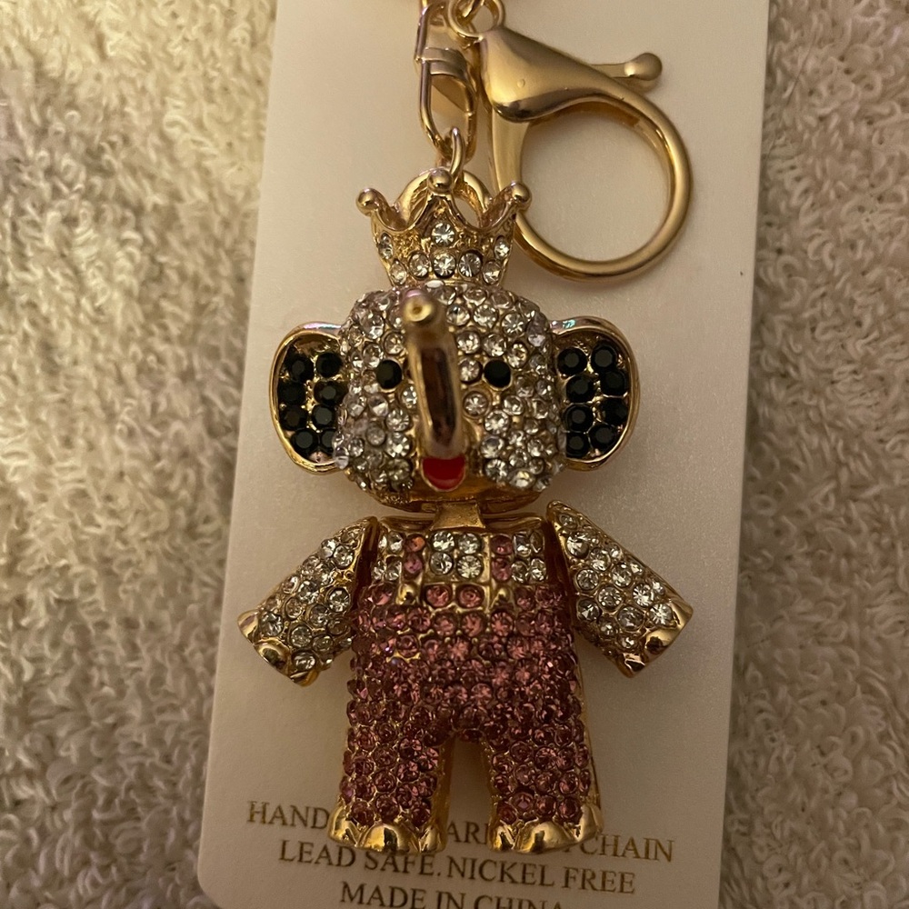 Natasha Couture Rhinestone Elephant with Crown/Pink Overalls Handbags/Charm